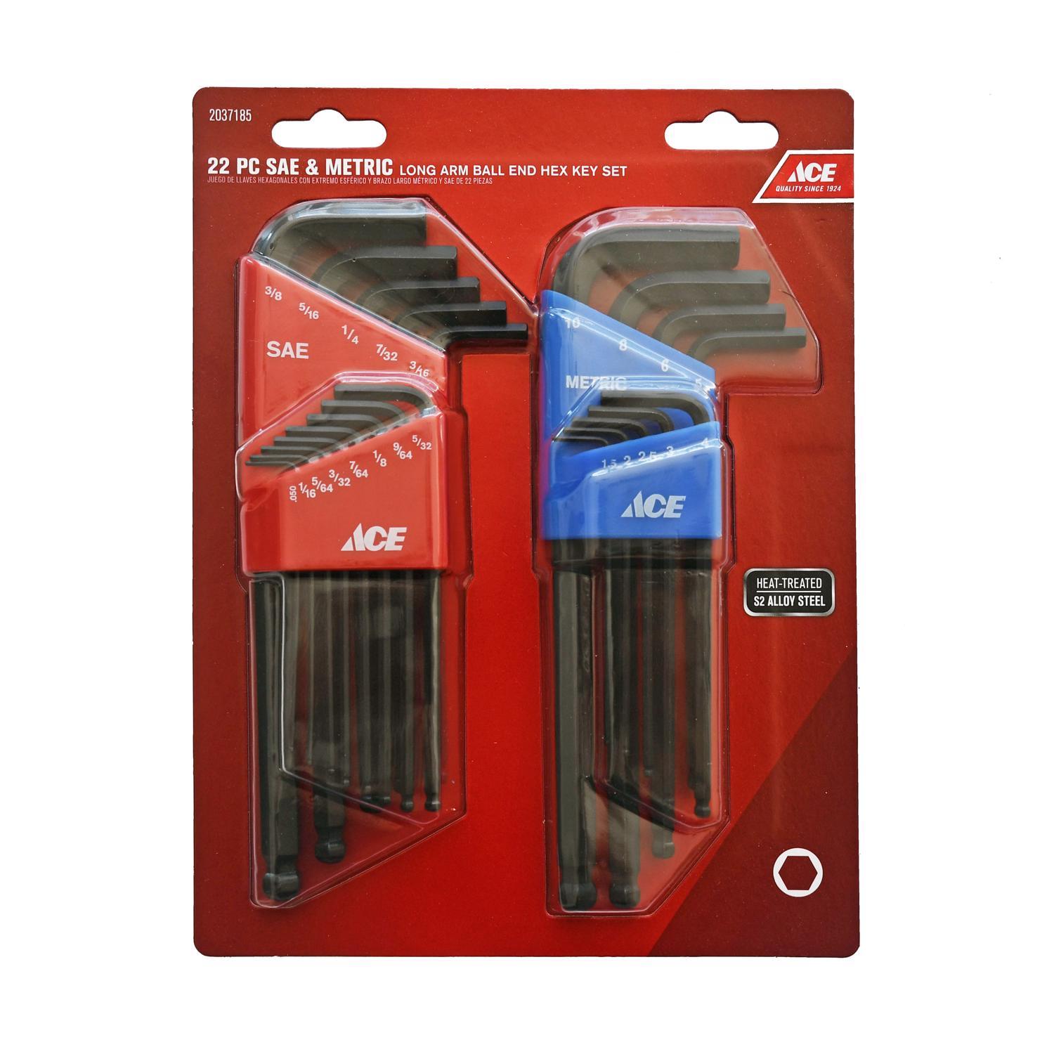 Ace Metric and SAE Hex Key Set 22 pc Mfr# CMHX-2412 - Ace