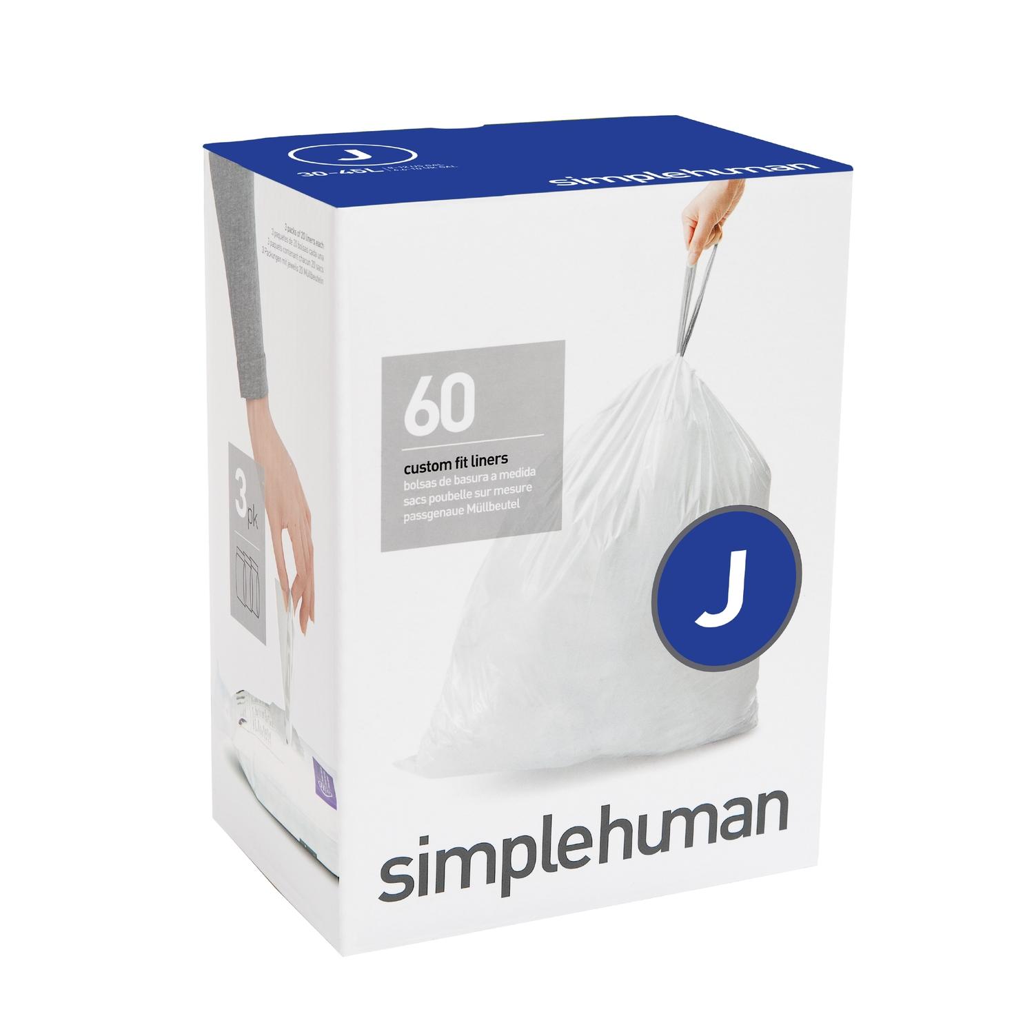 Simplehuman Custom Fit Code J 10.5 gal Trash Can Liners Drawstring