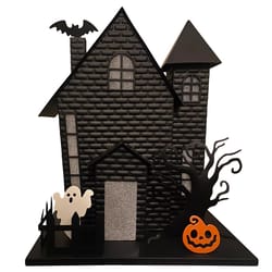 Halloween Haunted House with Bat Projection Haunted House with Bat Orange 12 in. LED Prelit Hallowee