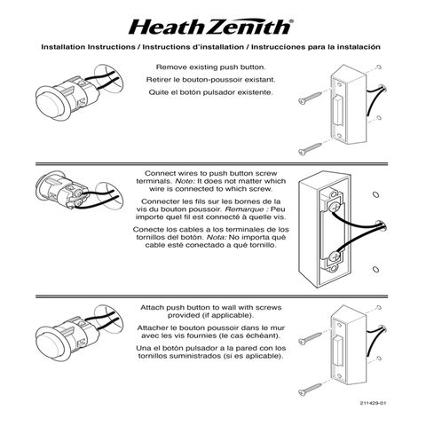 Heath Zenith White Plastic Wired Door Chime Kit Mfr# 18000074