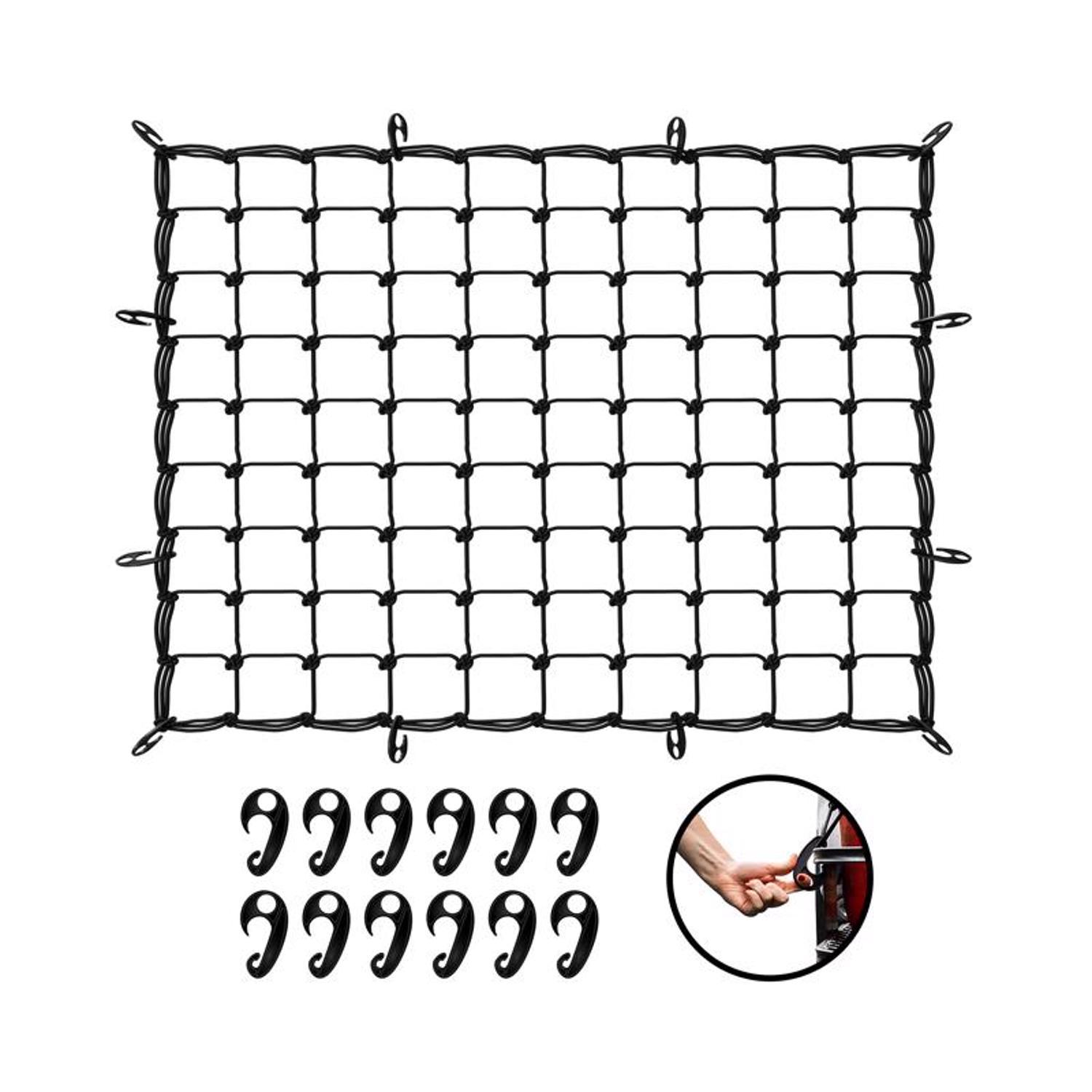 Mockins Heavy-Duty 35 in. x 39 in. Bungee Cargo Net Stretches to 39 in. x 65 in., Blacks