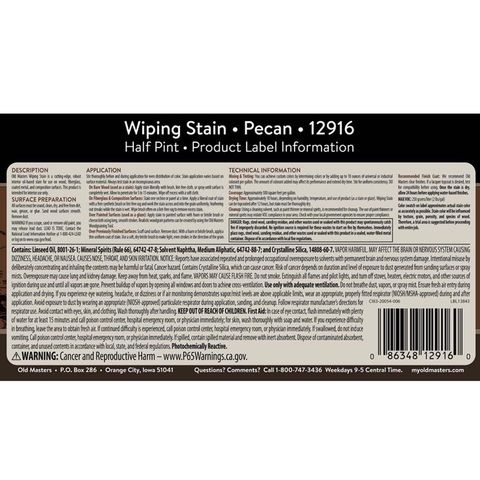 Old Masters Semi-Transparent Pecan Oil-Based Wiping Stain 1/2 pt