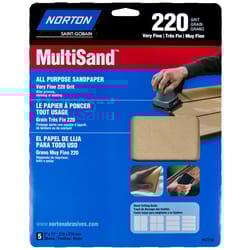 Norton MultiSand 11 in. L X 9 in. W 220 Grit Aluminum Oxide All Purpose Sandpaper 5 pk