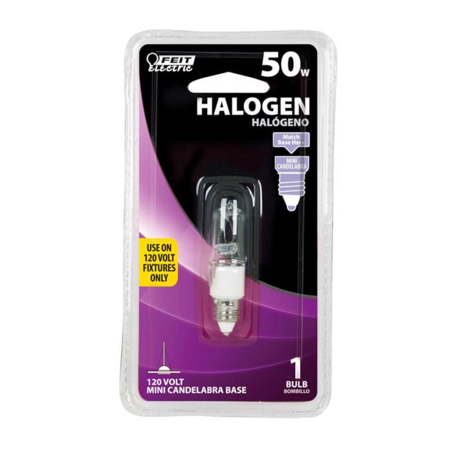 50 Watt Halogen Single Ended Clear Mini Candelabra Base Bulb  BPQ50-CL-MC-