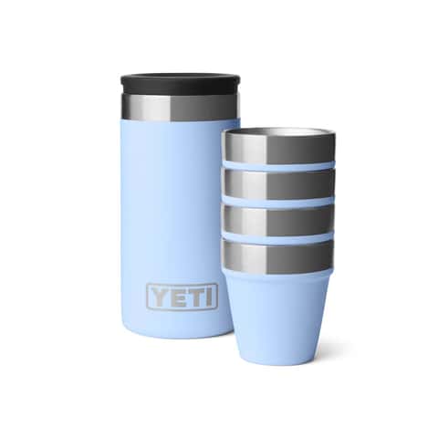 YETI Big Sky Blue Stainless Steel Packable Shot Glass Set Mfr