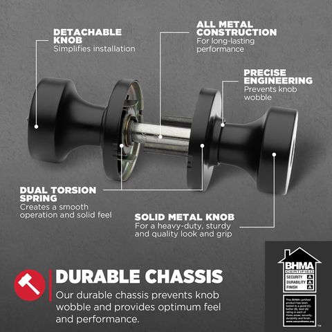 Kwikset Signature Series Pismo Matte Black Entry Door Knob KW1 2-1