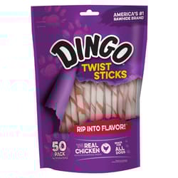 Dingo All Size Dogs Adult Rawhide Twists Chicken 50 pk
