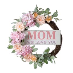 Glitzhome Happy Mother's Day Wreath Foam/Iron/MDF/Paper/Plaster/Rattan 1 pc 22 in.