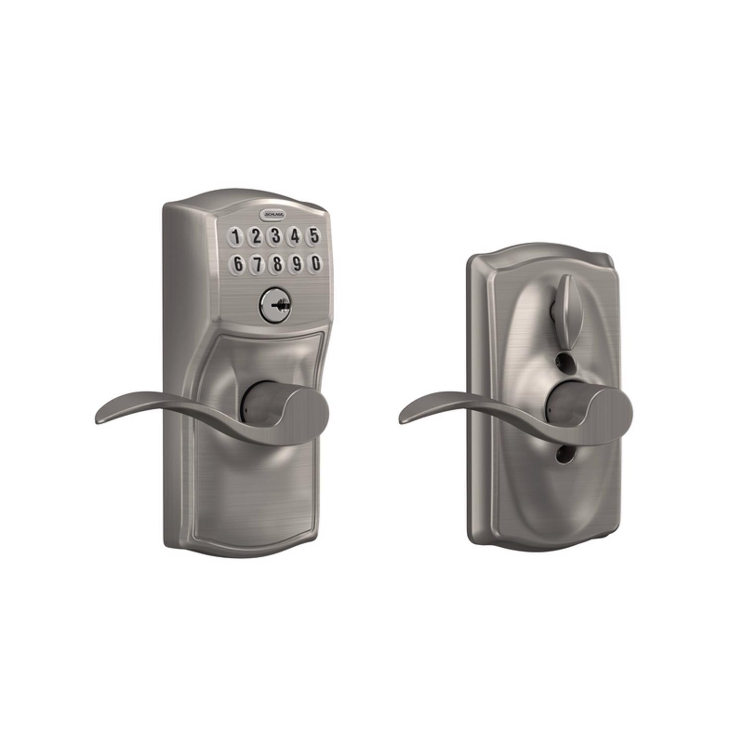 Photos - Door Handle Camelot Schlage Satin Nickel Steel Electronic Keypad Entry Lock FE595VCAM619ACC 