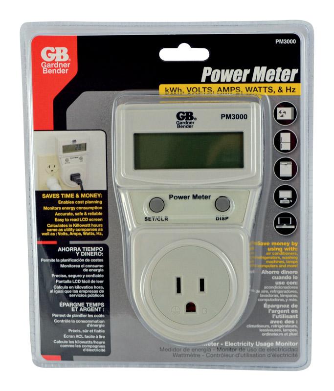 Gardner Bender Power Meter Calculates kW-h, volts, amps, watts and HZ Energy Consumption Monitor