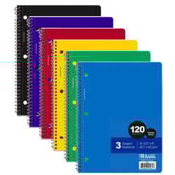 Bazic Products 10-1/2 in. W X 8 in. L College Ruled Side-Spiral Assorted Notebook