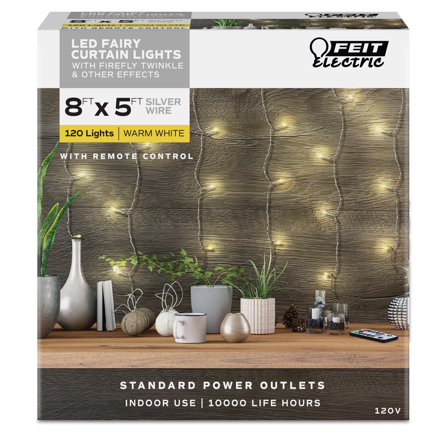 Feit Electric 8 Ft. 2.7W LED Fairy String 120 Light Curtain with Remote Warm White - 3010239