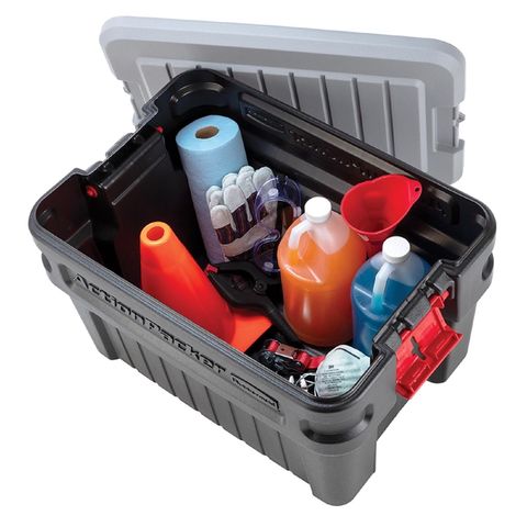Rubbermaid ActionPacker 8 gal Black Storage Tote 12.1 in. H X 14.1 in. W X 20 in. D Stackable Mfr# RMAP080000