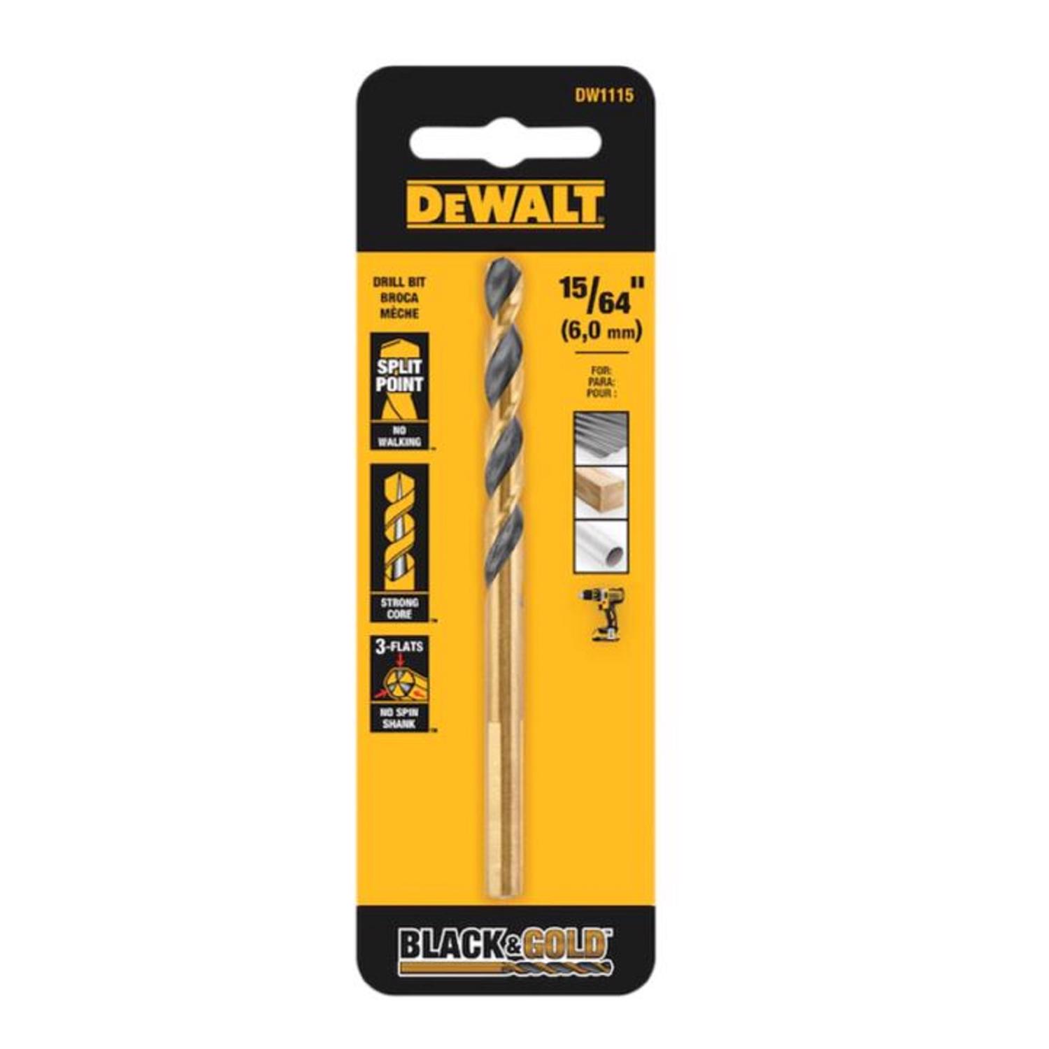 DeWalt Black & Gold 15/64 in. X 3.88 in. L High Speed Steel Drill Bit 3-Flat Shank 1 pk