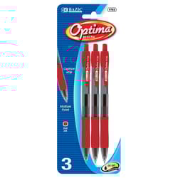 Bazic Products Optima Red Retractable Oil Gel Pen 3 pk
