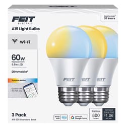 Feit A19 E26 (Medium) Smart-Enabled LED Bulb Adjustable White 60 Watt Equivalence 3 pk