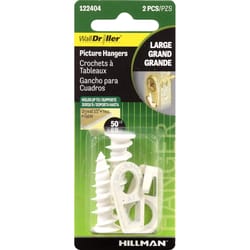 HILLMAN White Self-Drilling Picture Hanger 50 lb 2 pk
