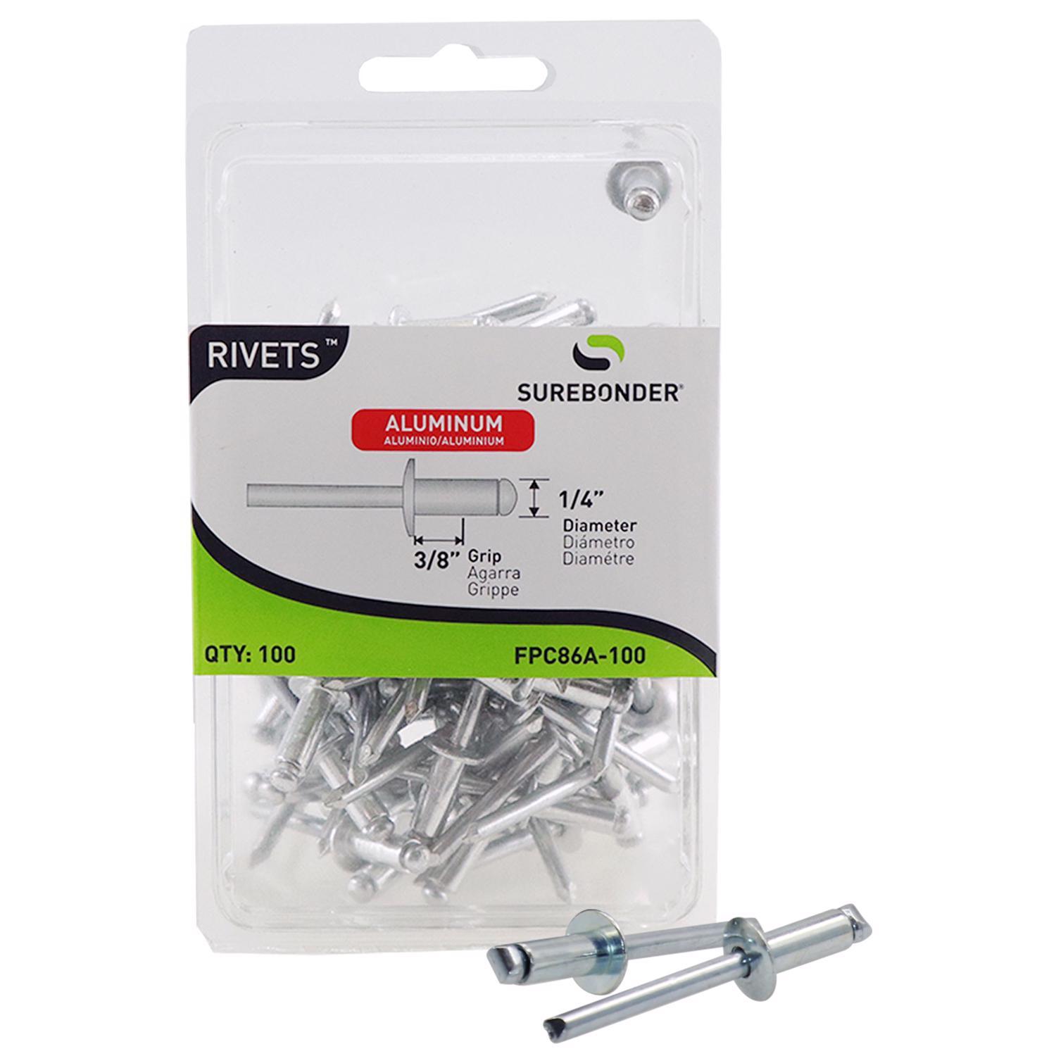 Surebonder 1/4 in. D X 3/8 in. Aluminum Rivets Silver 100 pk