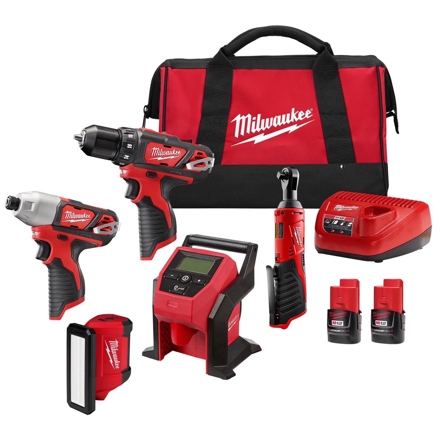 Milwaukee M12 Cordless Brushed 5 Tool Combo Kit Mfr# 2494-25 - Ace