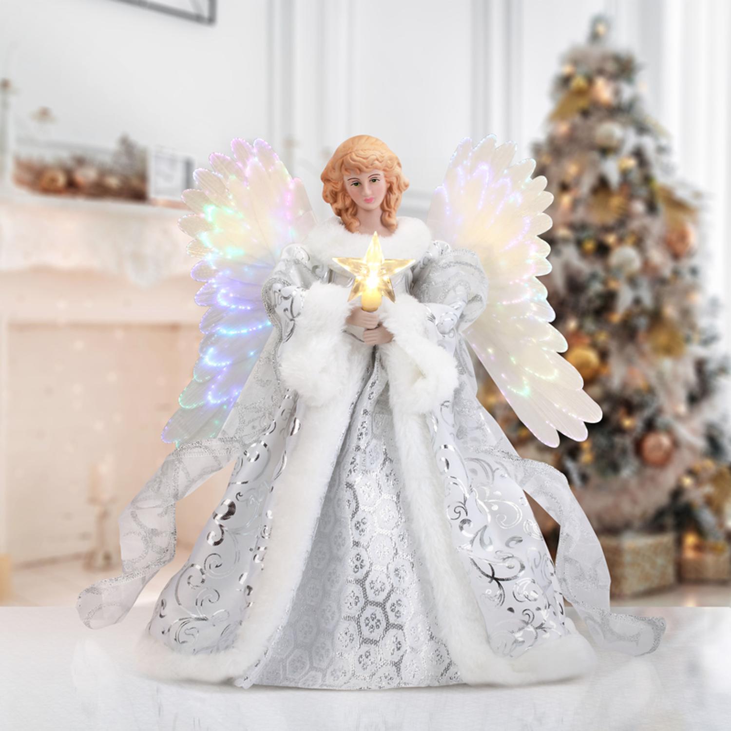 Mr. Christmas LED White Animated Fiber Optic Angel Tree Topper 12
