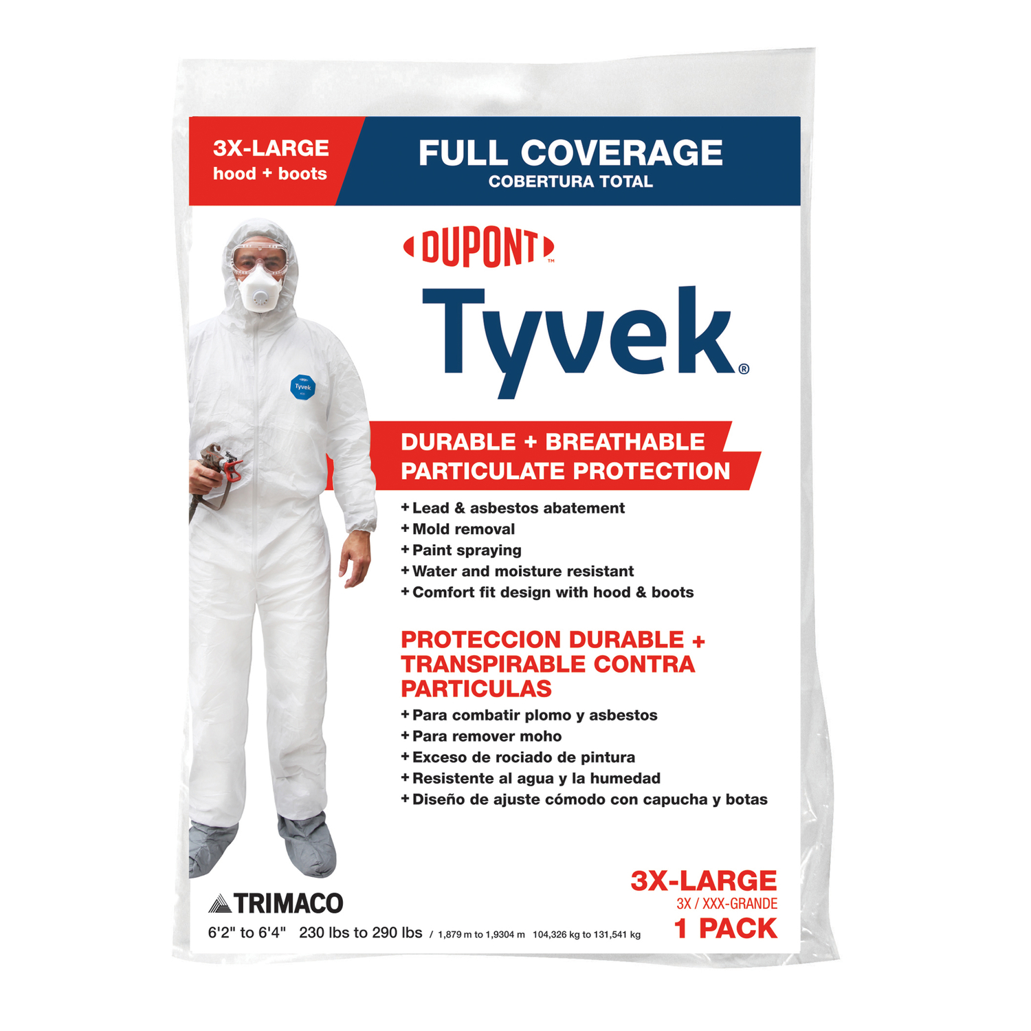 Dupont Tyvek Unisex Polyethylene Full Coverage Hooded Coverall W