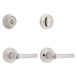 Kwikset Henley Satin Nickel Lever and Single Cylinder Deadbolt KW1 1-3/4 in.