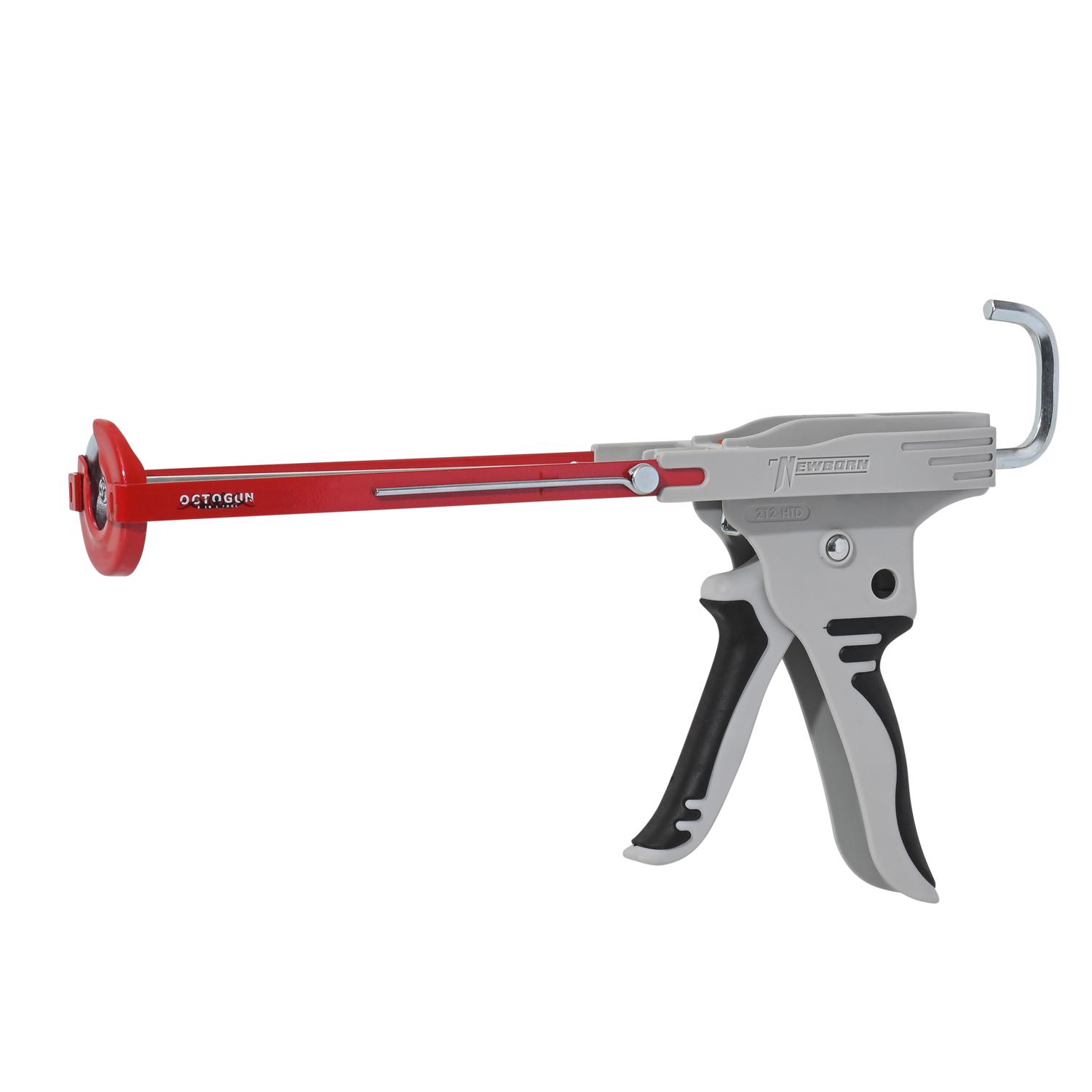 Dripless Caulk Gun, 10 oz Container Size, Steel, 10:01, Skeleton Frame, Red