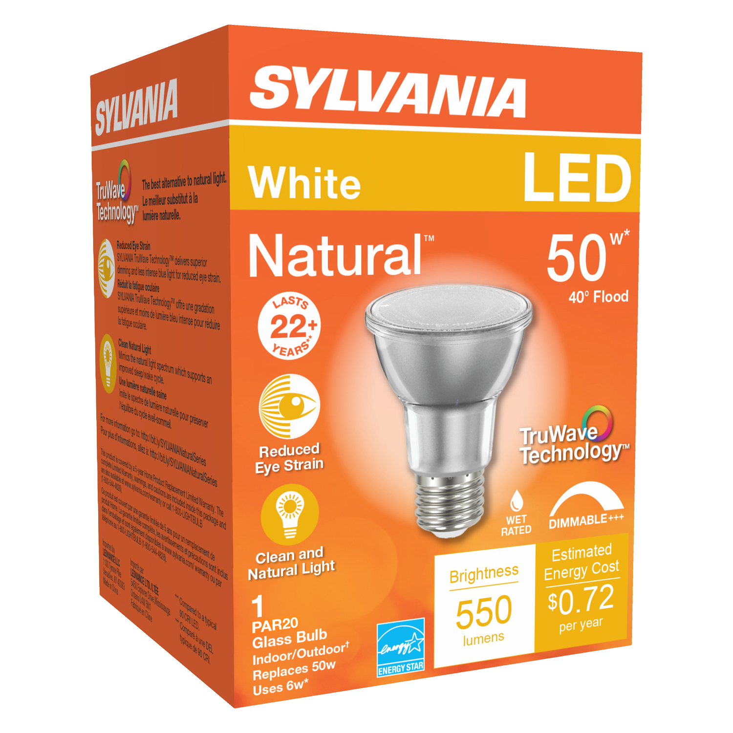 Sylvania Natural PAR20 E26 (Medium) LED Floodlight Bulb White 50 Watt Equivalence 1 pk