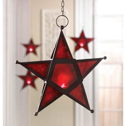 Gallery of Light 9.50 in. H X 10.25 in. L Red Glass/Iron Hanging Star Lantern