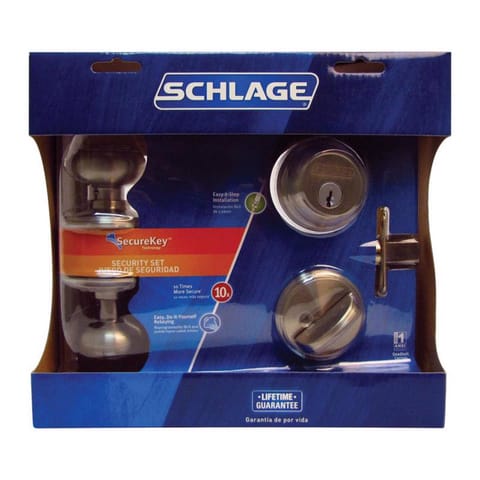 ジャジー Schlage Georgian Satin Nickel Deadbolt and Entry Door Knob 1-3/4