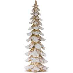 Good Tidings White/Gold Flocked Table Decor 26 in.