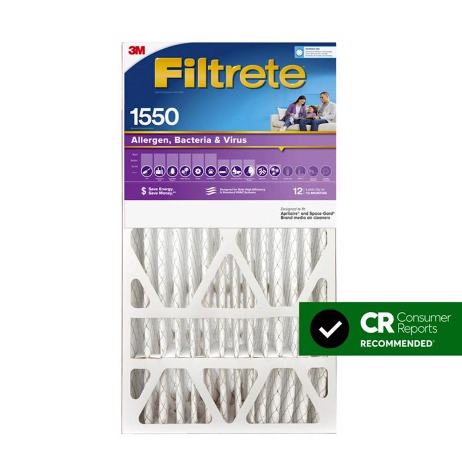 filtrete 16 in. w x 25 in. h x 5 in. polypropylene 1550 mpr pleated allergen air filter 1 pk
