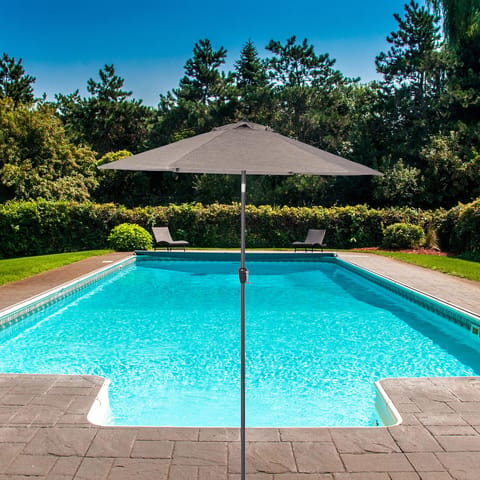 ace hardware solar patio umbrella EliteShade 9ft LED  Eurmax the canopy is tiltable Backyard Expressions 9ft Solar Patio