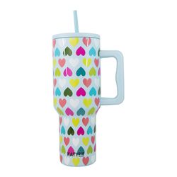 Katydid 38 oz Mint BPA Free Hearts Tumbler with Straw Lid
