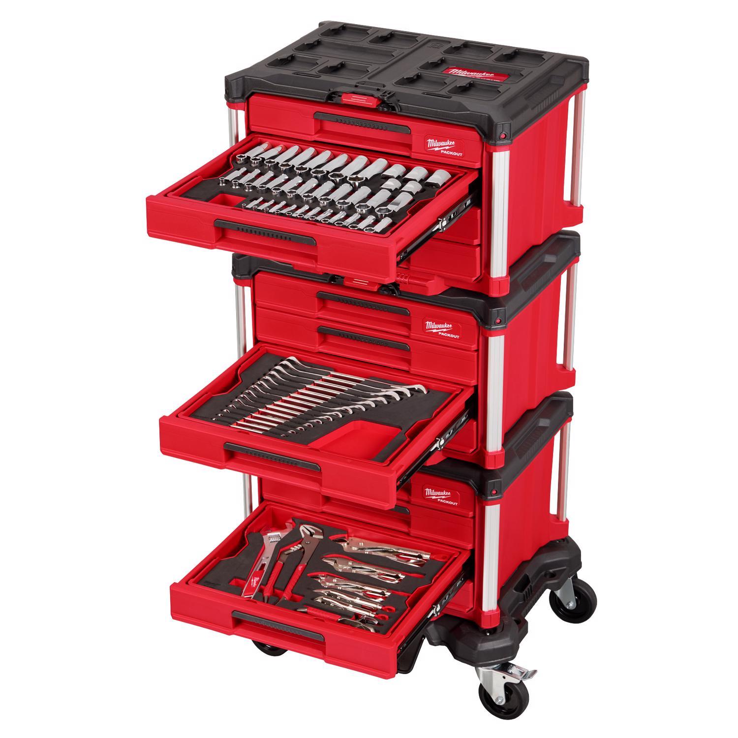 Milwaukee Master Mechanics Hand Tool Set with PACKOUT Drawers and Dolly, 366 Pieces - 48-22-9495