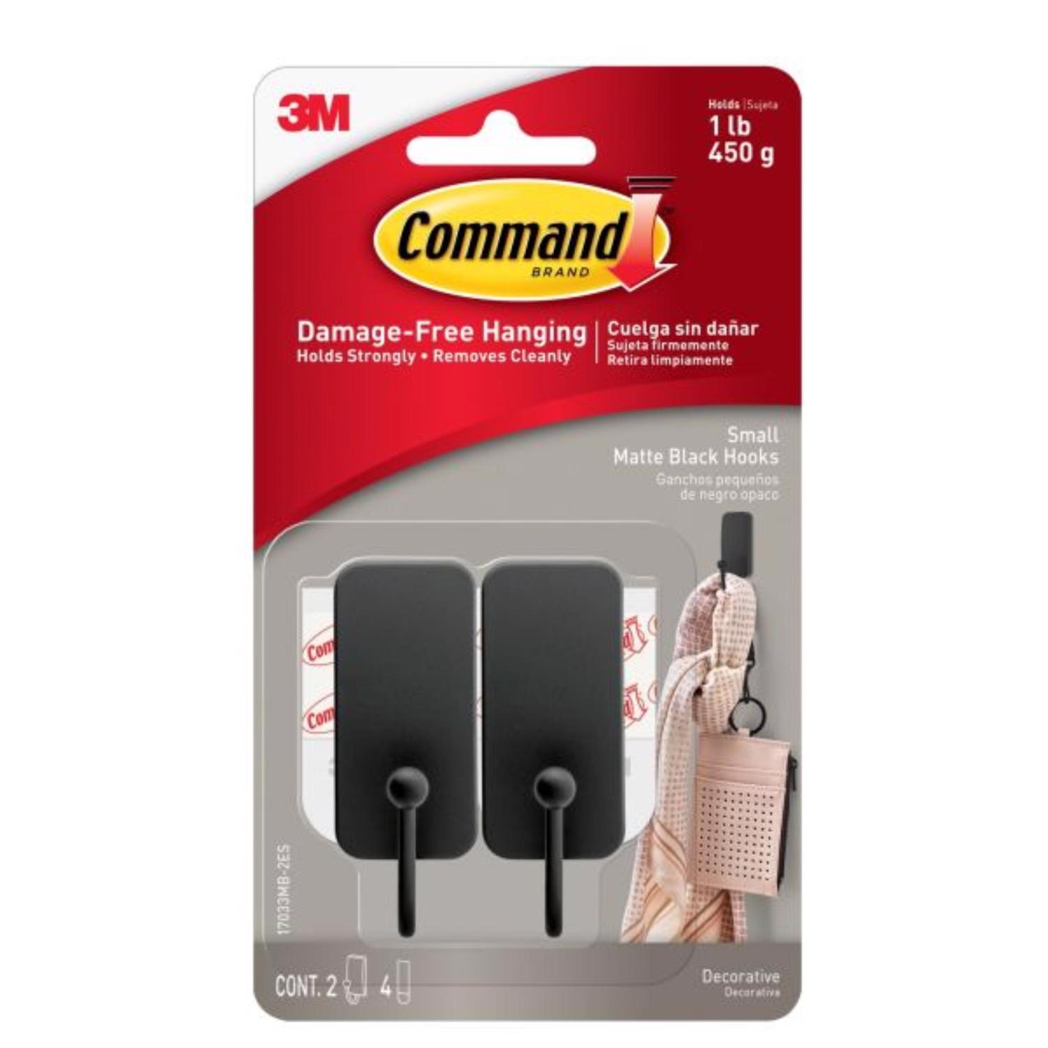 118823 Command Small Matte Black Hook, 2 Hooks - 4 Strips per Pack - Pack of 2 - 4 per Pack