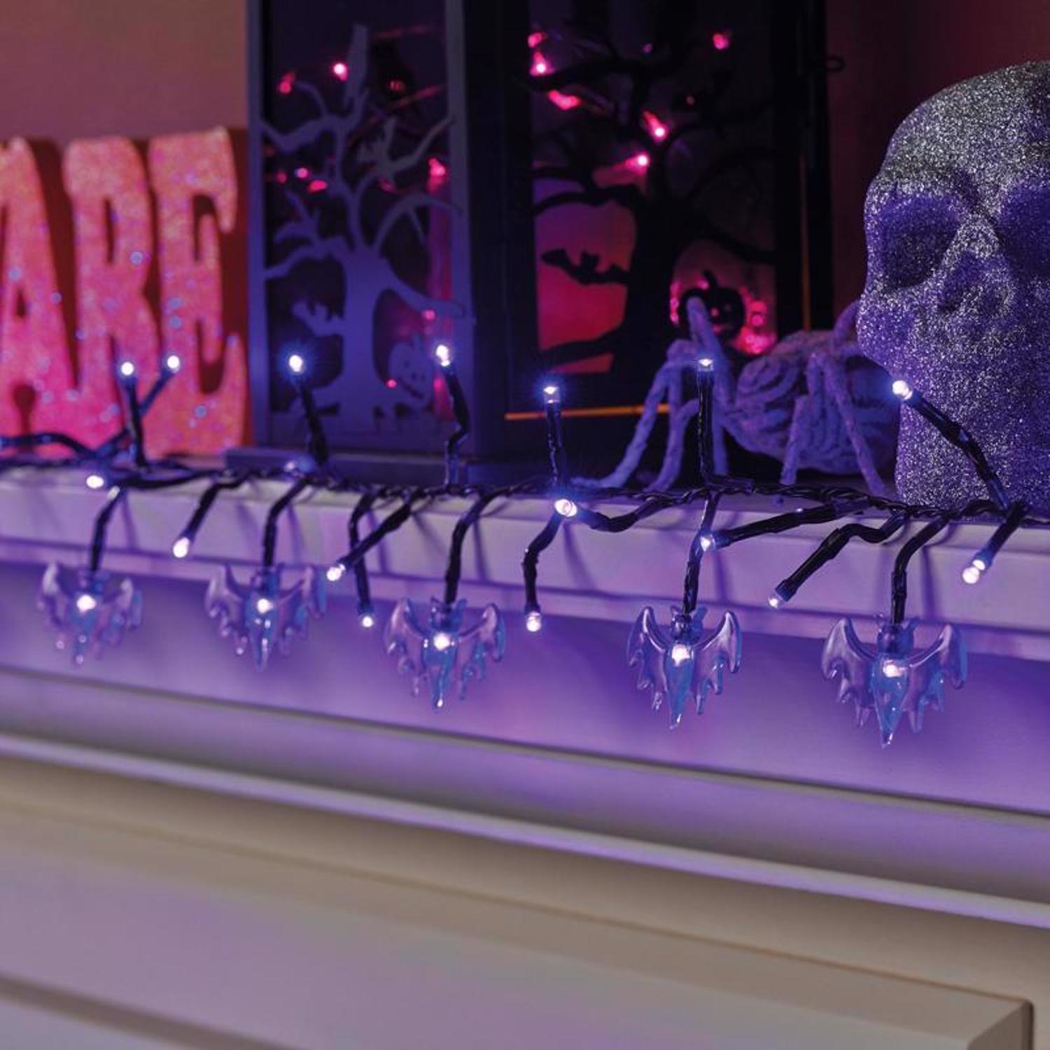 Celebrations Halloween Purple 120 ct 9 ft. LED Prelit Bat Lights