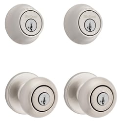 Kwikset SmartKey Security Classic Satin Nickel Entry Knob and Single Cylinder Deadbolt KW1 2-3/4 in.