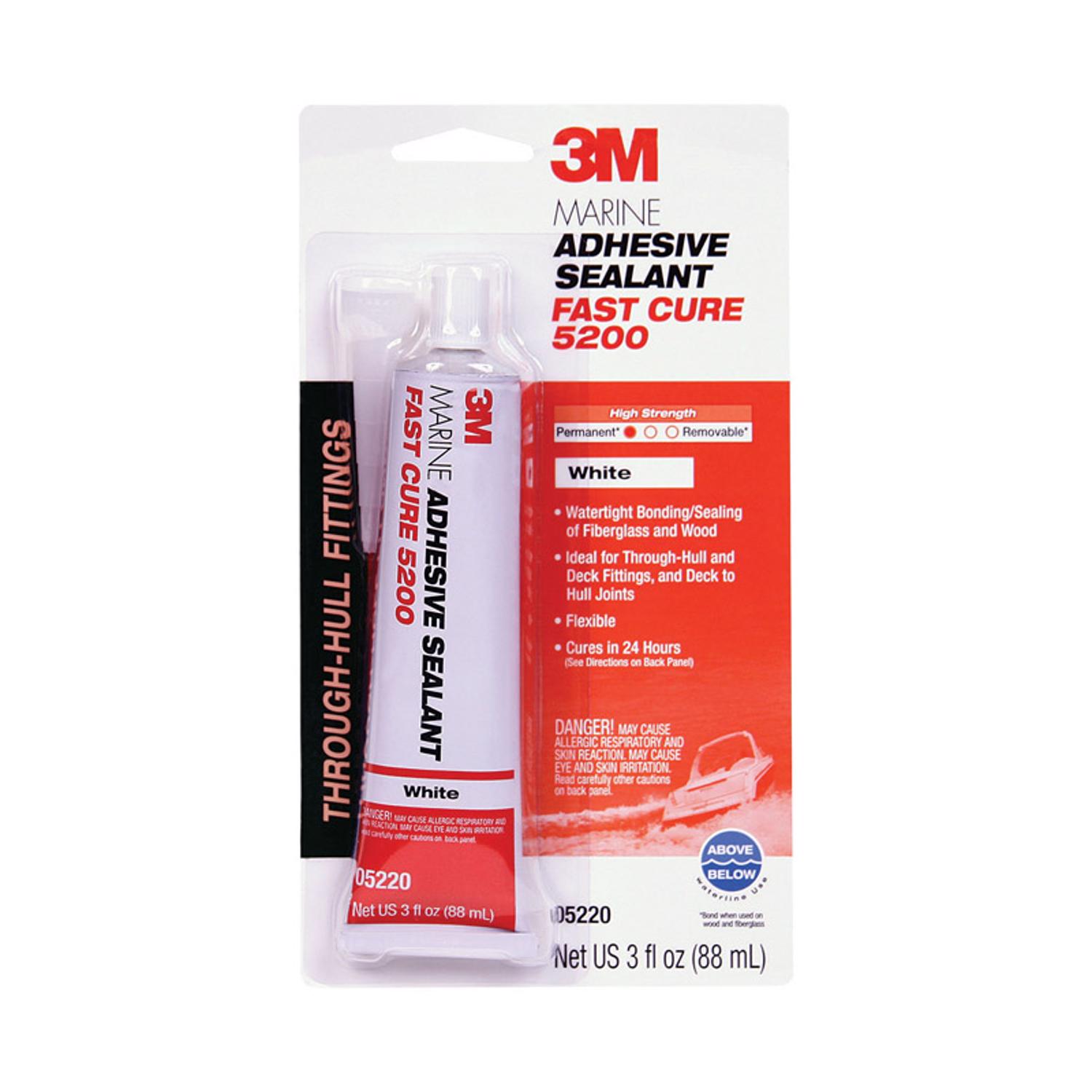 3M Marine Adhesive Sealant 5200FC, Fast Cure, White, 3 oz Tube | 6-Pack | Part #00051135052204