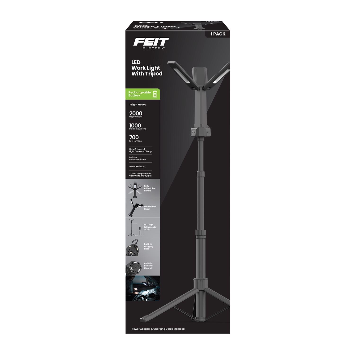 Feit Electric 2000 Lumen Lithium Ion Rechargeable Mini LED Work Light with Tripod Black - 3010270