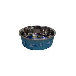 Loving Pets Bella Blue Fish Skeleton Stainless Steel 1 cups Pet Bowl For Cats