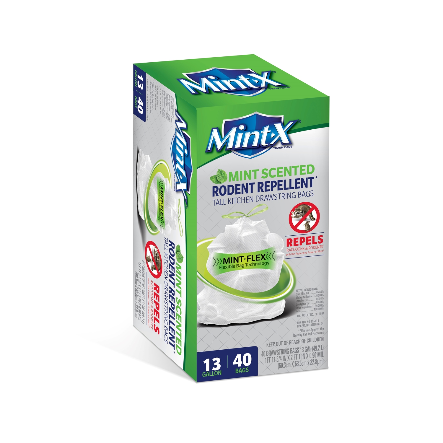 Mint-X 13 gal Mint Tall Kitchen Bags Drawstring 40 pk Mfr