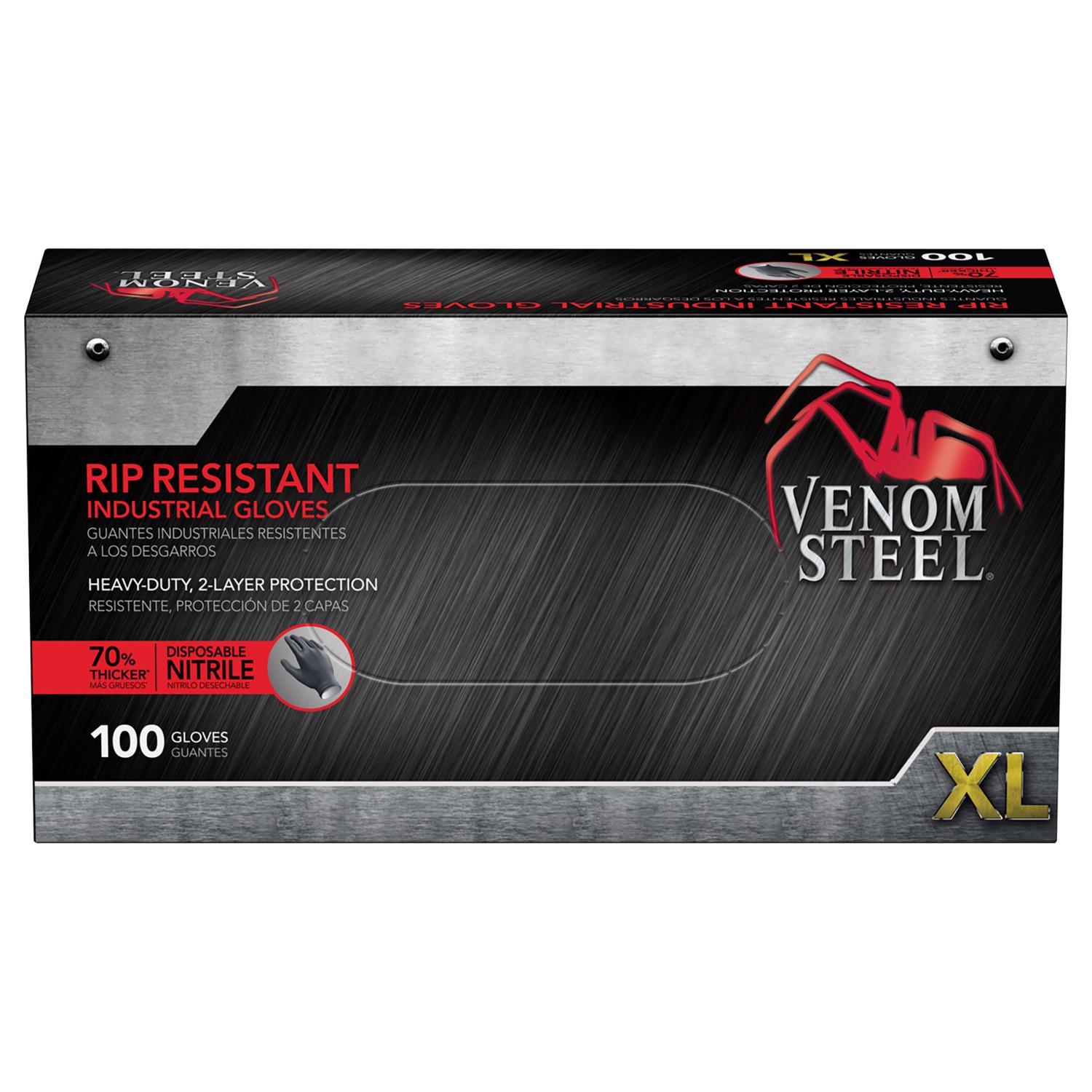 Venom Steel Nitrile Disposable Gloves X-Large Black Powder Free