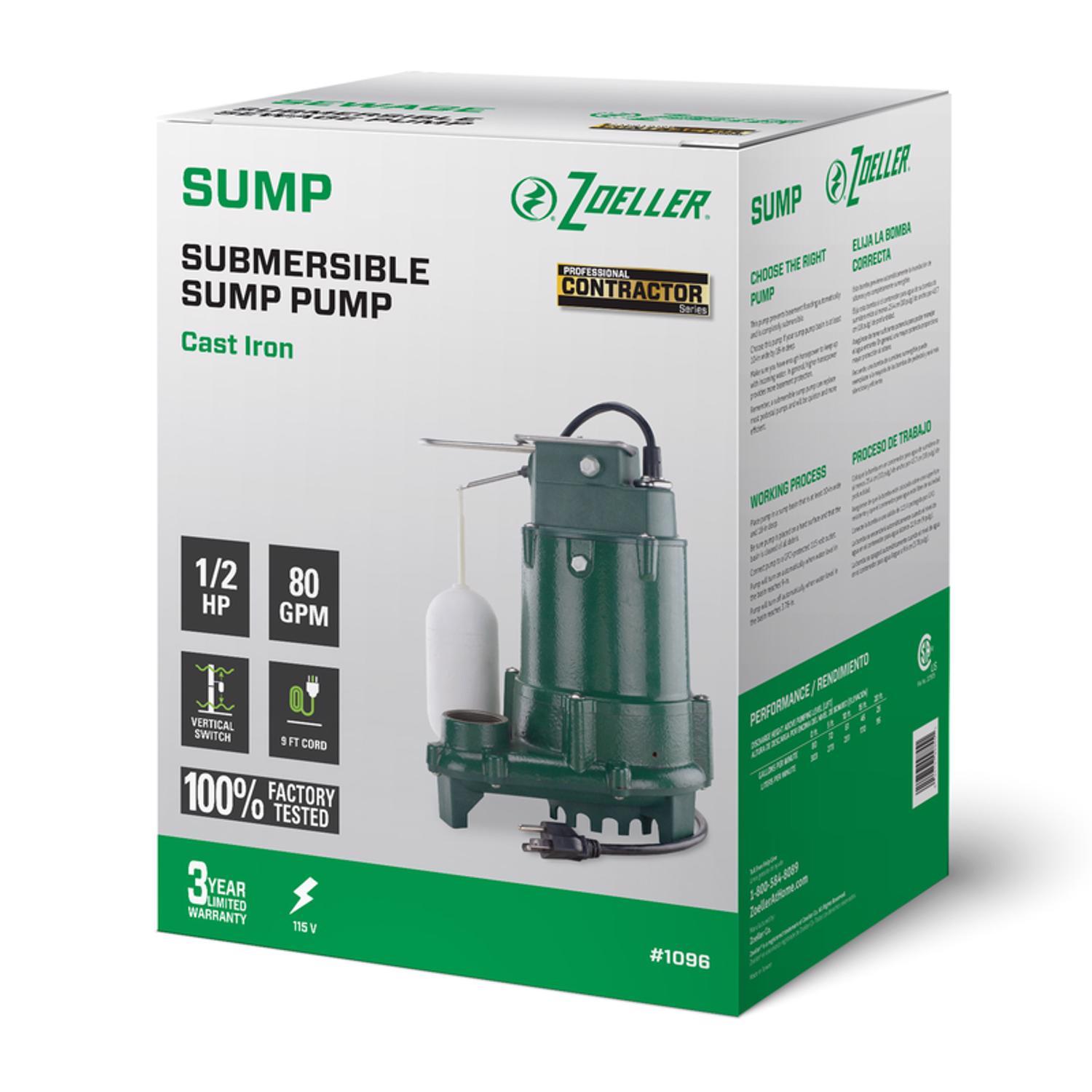 Ace Hardware Zoeller 1/2 HP 4800 gph Cast Iron Vertical Float Switch AC Submersible Sump Pump