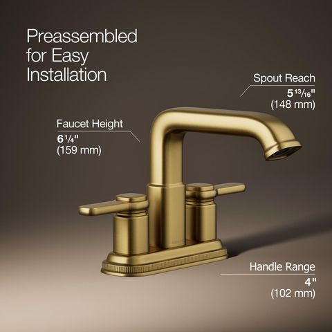 Kohler Envelu Vibrant Brushed Moderne Brass Modern Centerset
