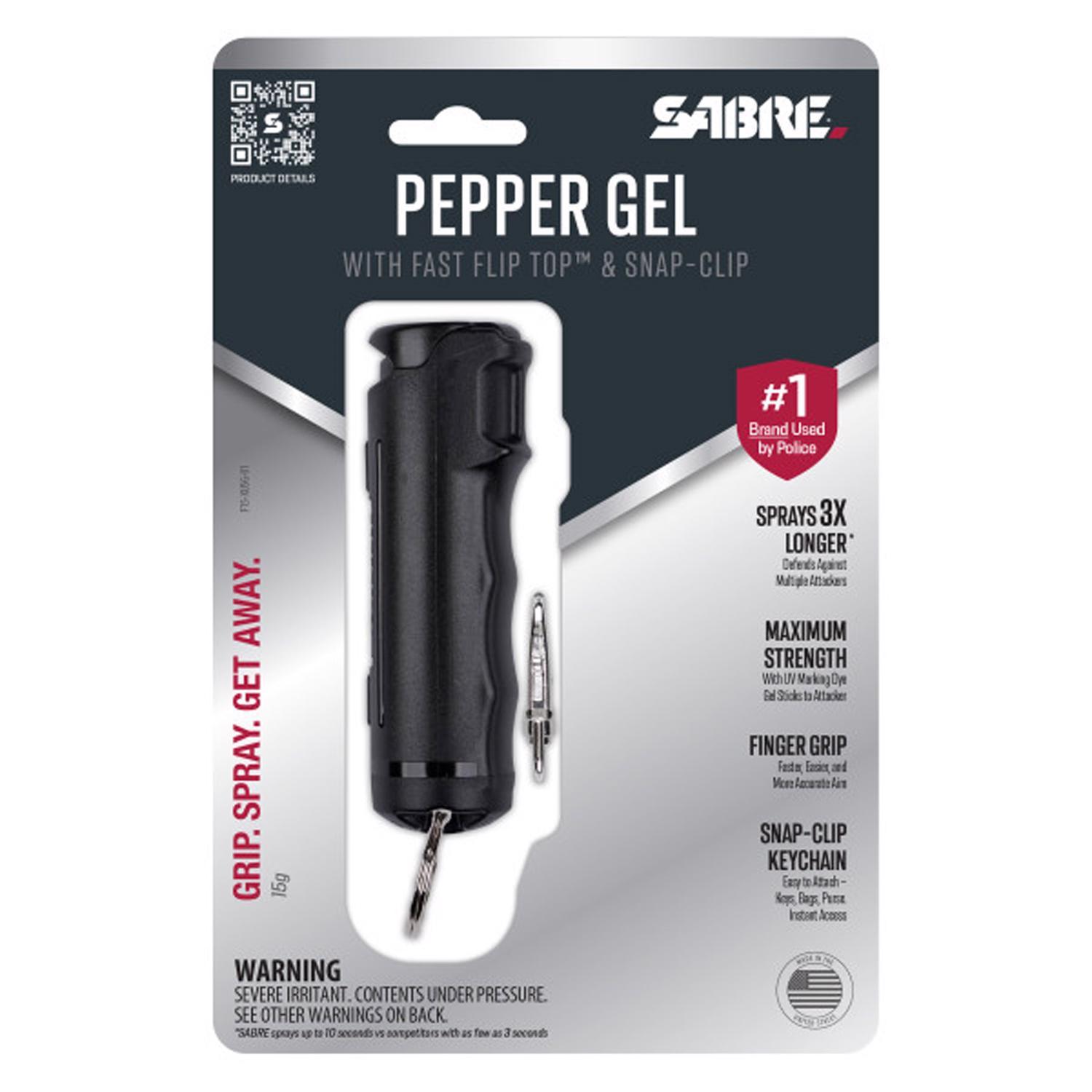 Sabre Pepper Gel Black Aluminum/Plastic Flip Top Keychain Mfr# F15