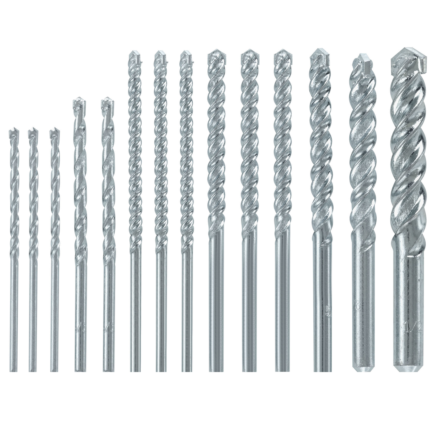 Masonry Drill Bit Set 1/8", 5/32", 3/16", 1/4", 5/16", 3/8", 1/2" x L, Round
