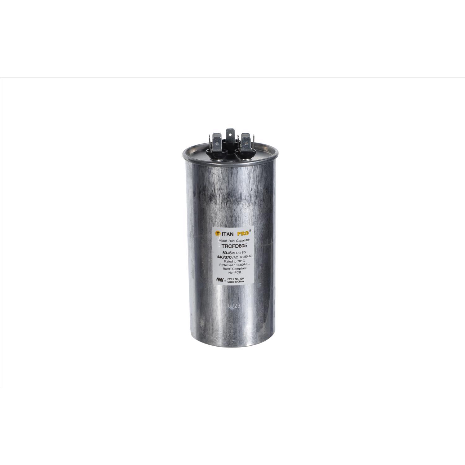 TitanPro TRCF80 HVAC Round Dual Run Capacitor - 80 MFD/UF, 440/370 Volts, For AC Units & Heat Pumps 8 thumbnail image