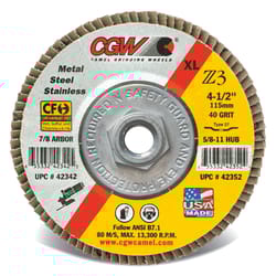 CGW 4-1/2 in. D X 5/8-11 in. Zirconia Flap Disc 36 Grit 1 pc