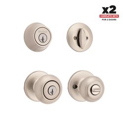 Kwikset Cove SmartKey Security Traditional Satin Nickel Entry Knob and Single Cylinder Deadbolt KW1
